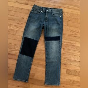 NEW BANANA REPUBLIC MID RISE PATCH JEAN GIRLFRIEND STRAIGHT - SOFT WITH STRETCH
